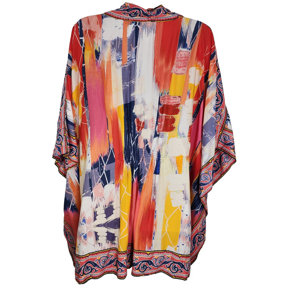Tolani Regular Printed Open Front Woven Wrap Kimono Womens Large Abstract Red - Picture 2 of 11